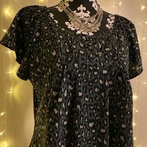 Black Short Sleeve Top With Animal Print.
